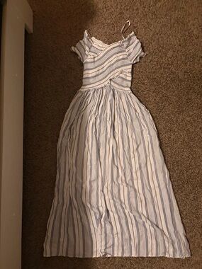 Zara Blue & White Striped Midi Skirt Dress